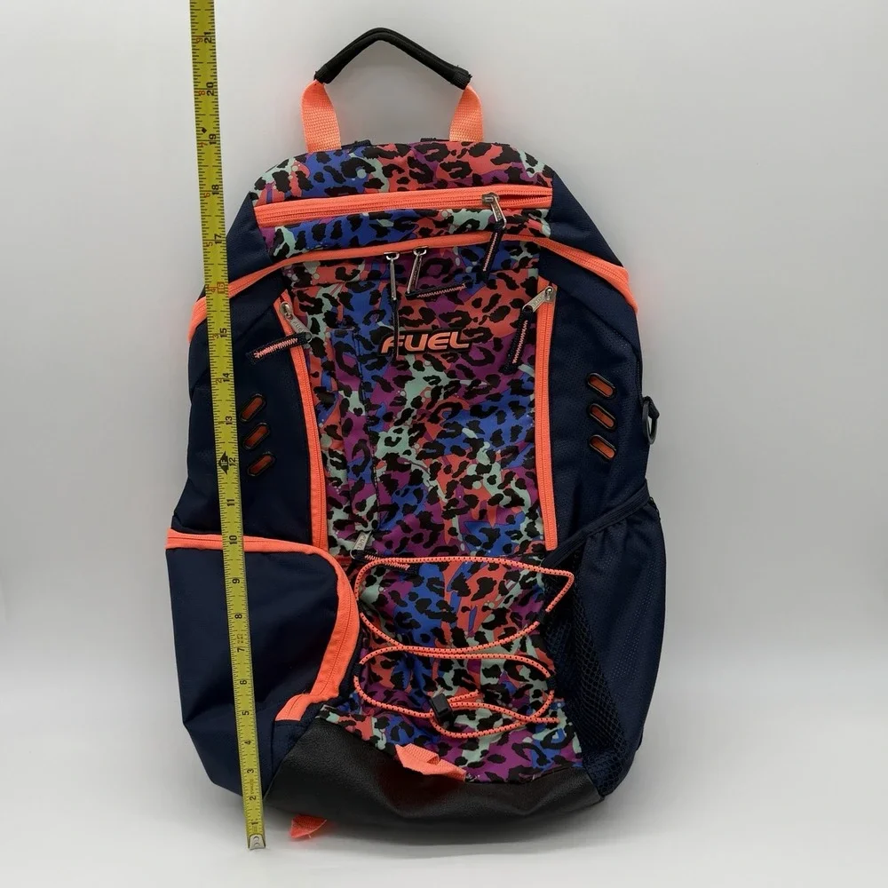 FUEL Ultimate Extreme Bungee Backpack Leopard Cheetah Navy Coral Multicolor